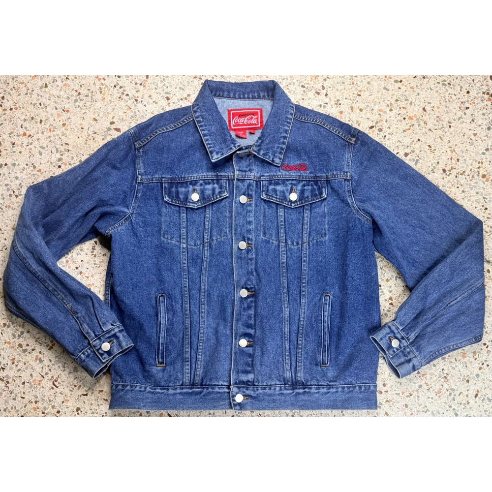 Coca Cola Vtg Men's Button Up Embroidered Long Sleeve Denim Jacket Size Large
